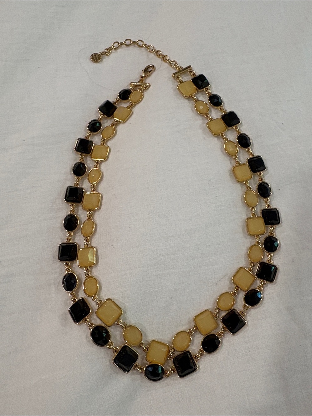 Talbots Gold-Tone Double Strand Necklace with Black and Cream Stones